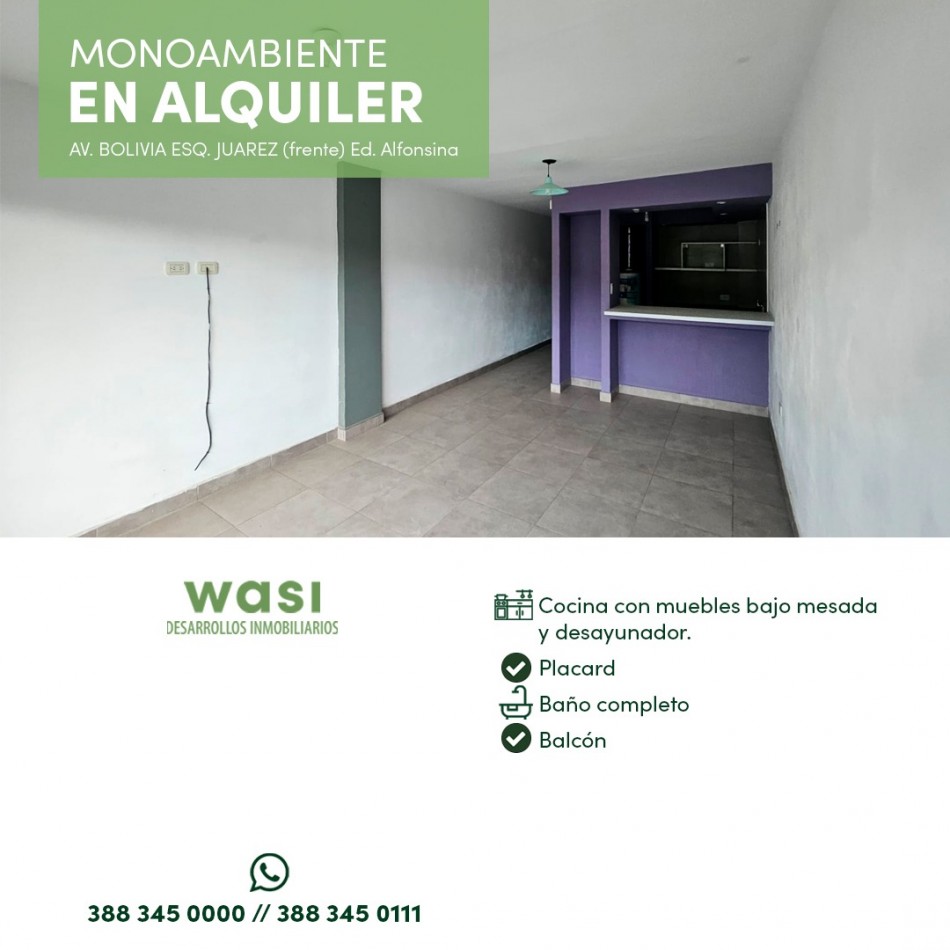 ALQUILER MONOAMBIENTE HUAICO